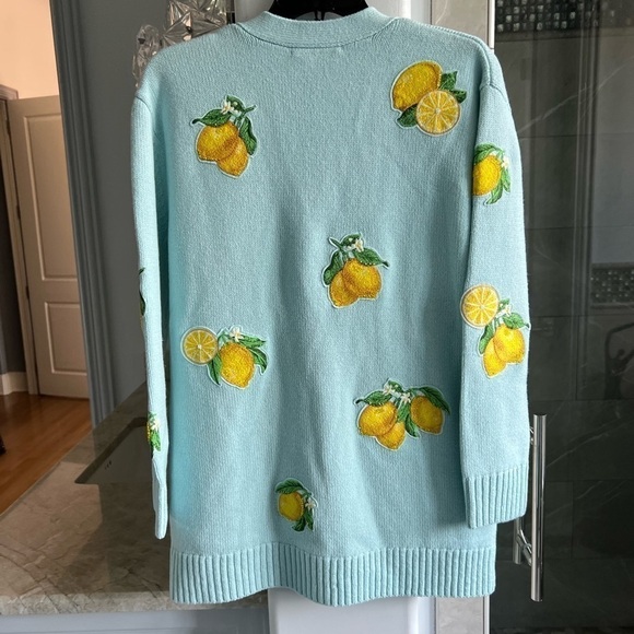 ALICE + OLIVIA BRADFORD LEMON EMBROIDERED GRANDPA CARDIGAN - Picture 13 of 16